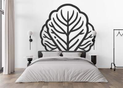 Black and white line art illustration of a leafy vegetable Wall mural