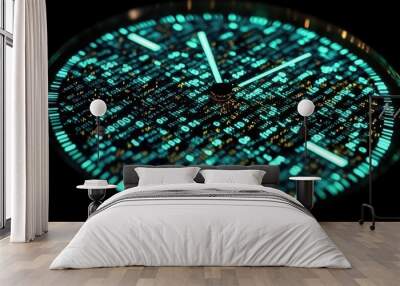 Close-up of a Futuristic Clock with Glowing Digital Display Wall mural