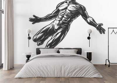 flying man with engraving style black color only Wall mural