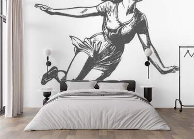 flying woman with engraving style black color only Wall mural