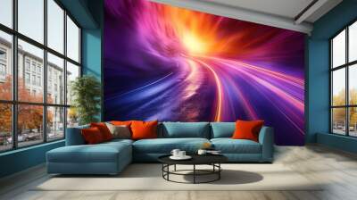 Futuristic glowing curved road with vibrant motion blur Wall mural