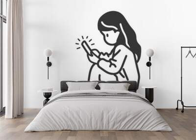 little girl playing smartphone minimalist line art icon logo symbol Wall mural