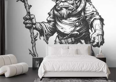 ogre mage or necromancer with magical staff images using Old engraving style Wall mural