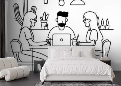 Outline illustration for Positive Workplace culture for company employees teamwork Wall mural