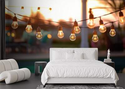 pool happy hour party chain light bulbs summer few flow AI Generated Wall mural