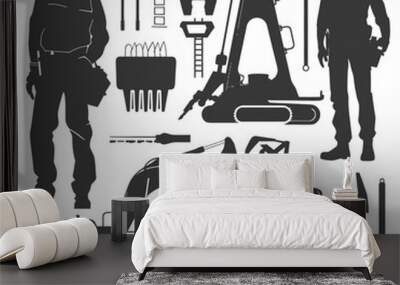 Silhouette construction tool and equipment black color only Wall mural