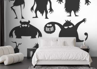 Silhouette funny monsters collection set black color only Wall mural