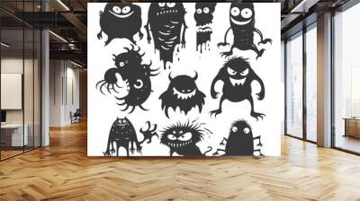 Silhouette funny monsters collection set black color only Wall mural