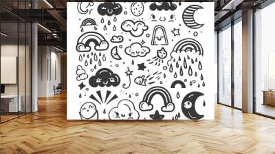 silhouette hand drawn cute weather kawaii doodle collection set Wall mural