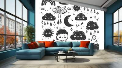 silhouette hand drawn cute weather kawaii doodle collection set Wall mural