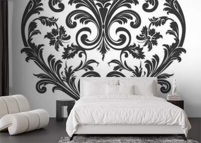 Silhouette Hearth shape Baroque ornament with filigree floral element black color only Wall mural