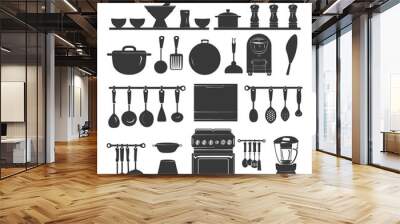 Silhouette kitchen at home equipment black color only Wall mural