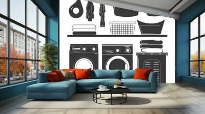 Silhouette loundry at home equipment black color only Wall mural