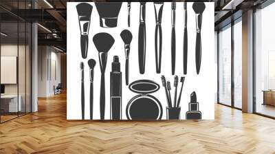 Silhouette makeup tool and equipment black color only Wall mural