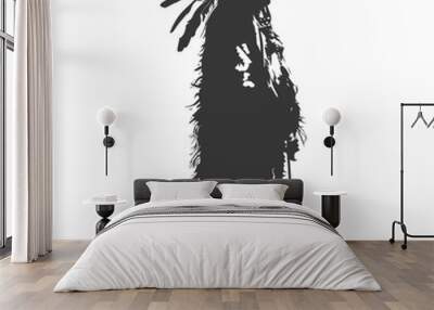 Silhouette native american elderly man black color only Wall mural