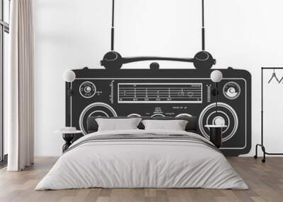 Silhouette old radio black color only full Wall mural