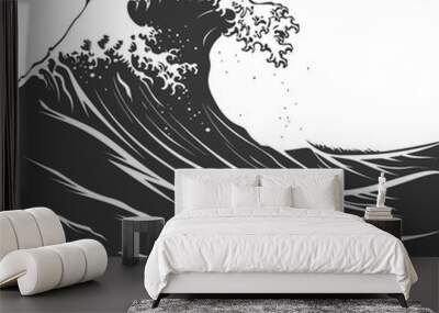 silhouette sea wave black color only Wall mural