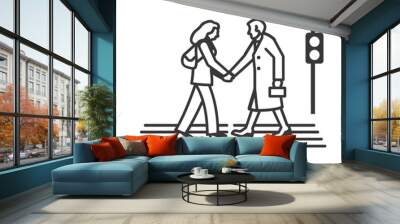 woman helps the elderly man cross minimalist line art icon logo symbol  Wall mural