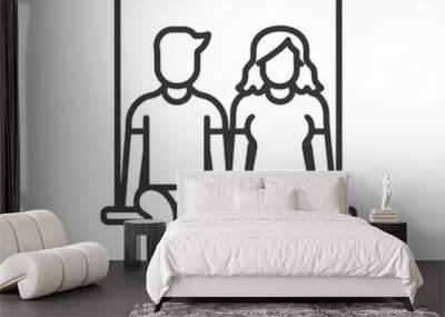 young couple sitting on a swing minimalist line art icon logo symbol  Wall mural