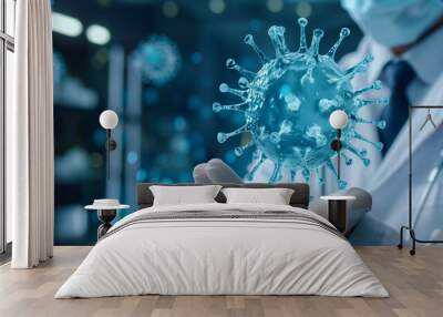 doctor holding virus in hands and looking at flu virus technology concept Wall mural