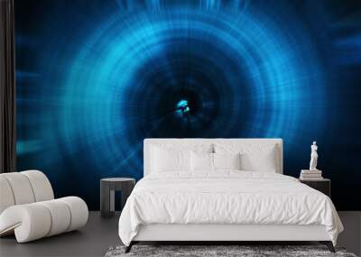 blue abstract background with spiral pattern. galaxies with stars and planets with circular motifs i Wall mural