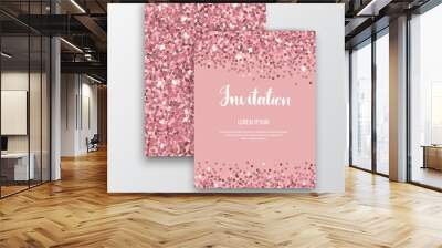 Chic sparkle invitation cards with rose gold sequins for events. Wall mural