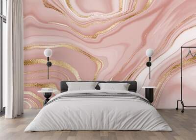 Liquid marble design abstract painting background with gold splash texture. Wall mural