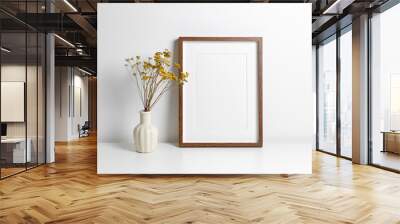 wooden frame mockup in white minimalistic room with copy space for artwork, photo or print presentat Wall mural