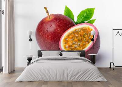  passion fruit with leaf on white Wall mural