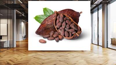 Cocoa pod with cocoa beans isolated on white background. Wall mural