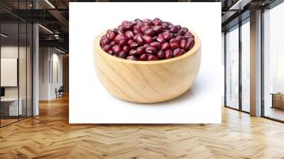 Collection of legumes ; soybeans, red adzuki bean and black grams in wooden bowl isolated on white background. Wall mural