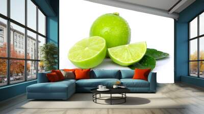 Fresh Lime fruits and green leaf isolated on white background. Wall mural