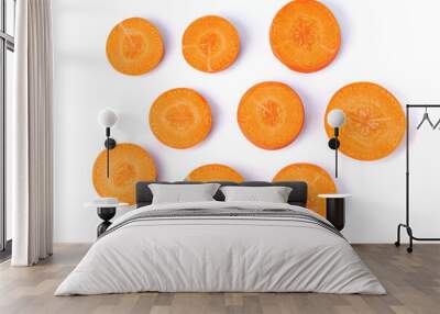 Fresh organic sliced of carrot isolated on white background. Top view. Flat lay.  Wall mural