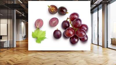 Fresh red ripe juicy grapes on white background, top view Wall mural