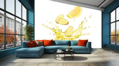 Ginger lemon tea splash isolated on white background. Wall mural