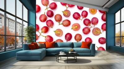 Grapes fruit with half slice pattern texture background. Top view. Flat lay. Wall mural