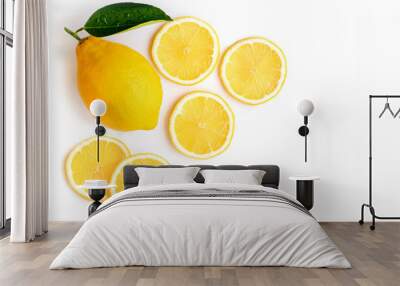 lemon lime fruit with slice isolated on white background. Top view. Flat lay. Wall mural