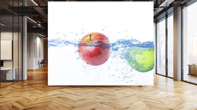 red and green apple in water splash Wall mural