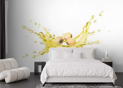 Soybean oil splash with soy bean isolated on white background. Wall mural