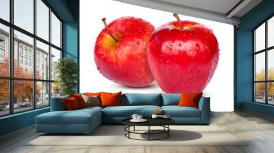 Two red apples with water droplets isolated on white background. Wall mural