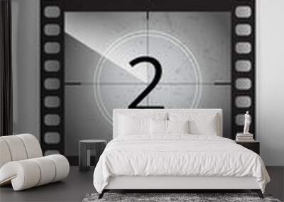 Monochrome Black Old grunge film movie tape countdown frame 3 2 1 Vector stock illustration Wall mural