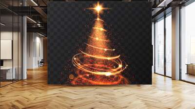 Orange glitter bokeh lights and sparkle stars christmas tree on transparent background. Isolsted light shining abstract gold christmas tree. Vector illlustration. Wall mural