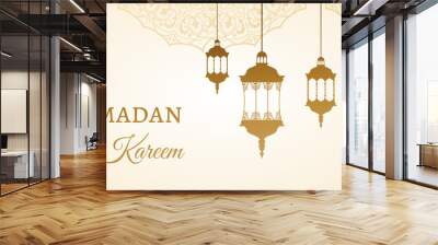 ramadan kareem gold greeting background template arabic design patterns and lanterns, arabic lamp fo Wall mural