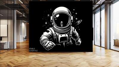 Cartoon astronaut illustration black and white silhouette graphic clip art vector design Wall mural