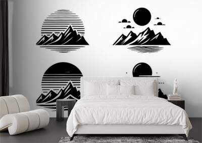 mountain scene illustration graphic design black and white vector clip art silhouette Wall mural