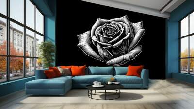 Rose illustration black and white silhouette graphic clip art vector design Wall mural