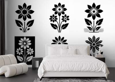 set of flower illustration graphic design black and white vector clip art silhouette Wall mural