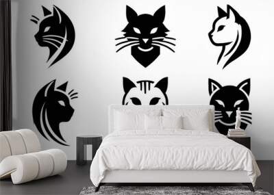 set of tribal cat tattoo vector graphic design black and white clip art silhouette Wall mural