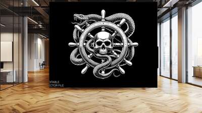 skull head black and white vector clip art silhouette graphic design Wall mural