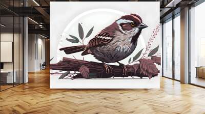 Sparrow in a branch, World Sparrow day illustration, Background for World Sparrow day , isolated white background Sparrow  Wall mural